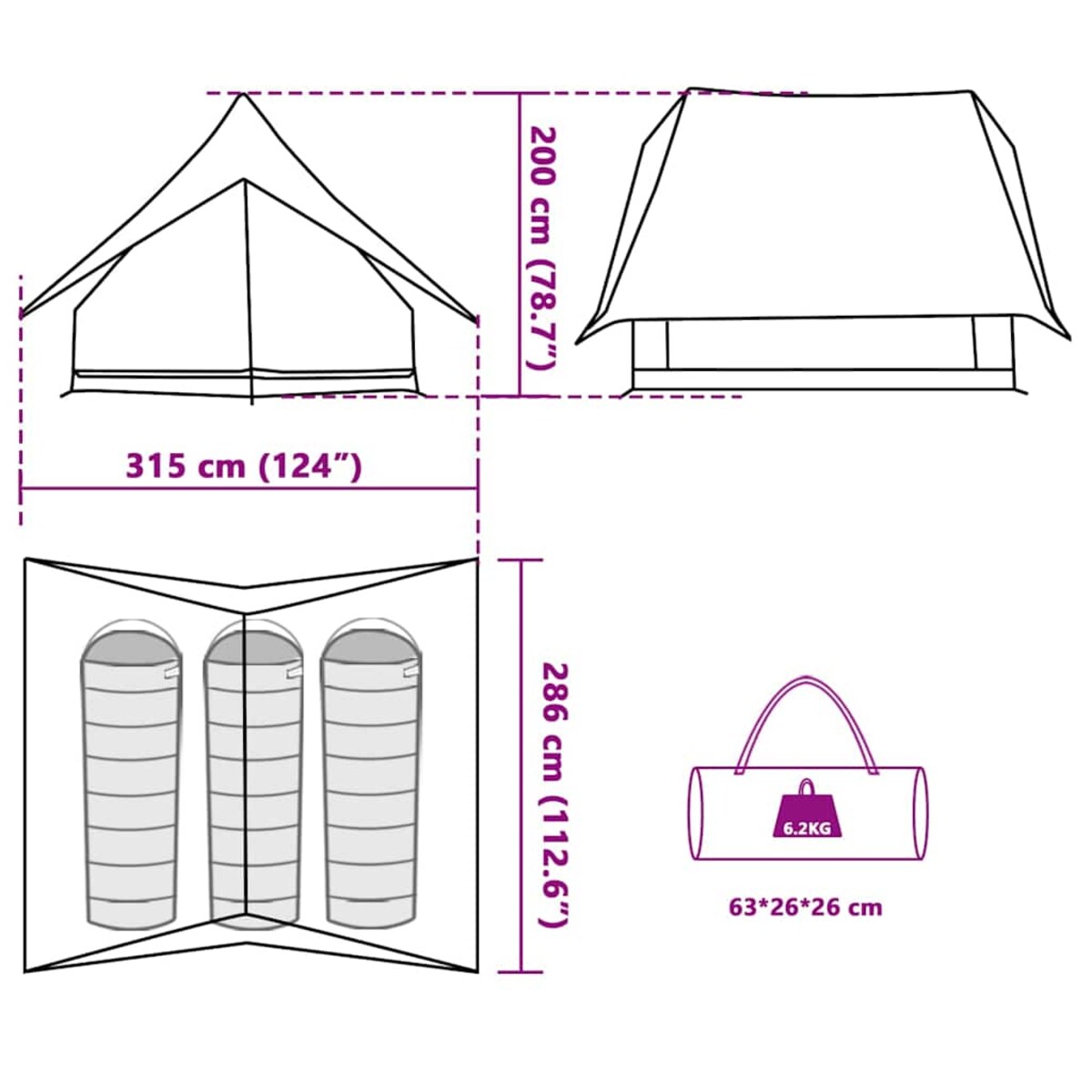 vidaXL Namioty Szary i pomarańczowy 315 x 330 x 200 cm Poliester