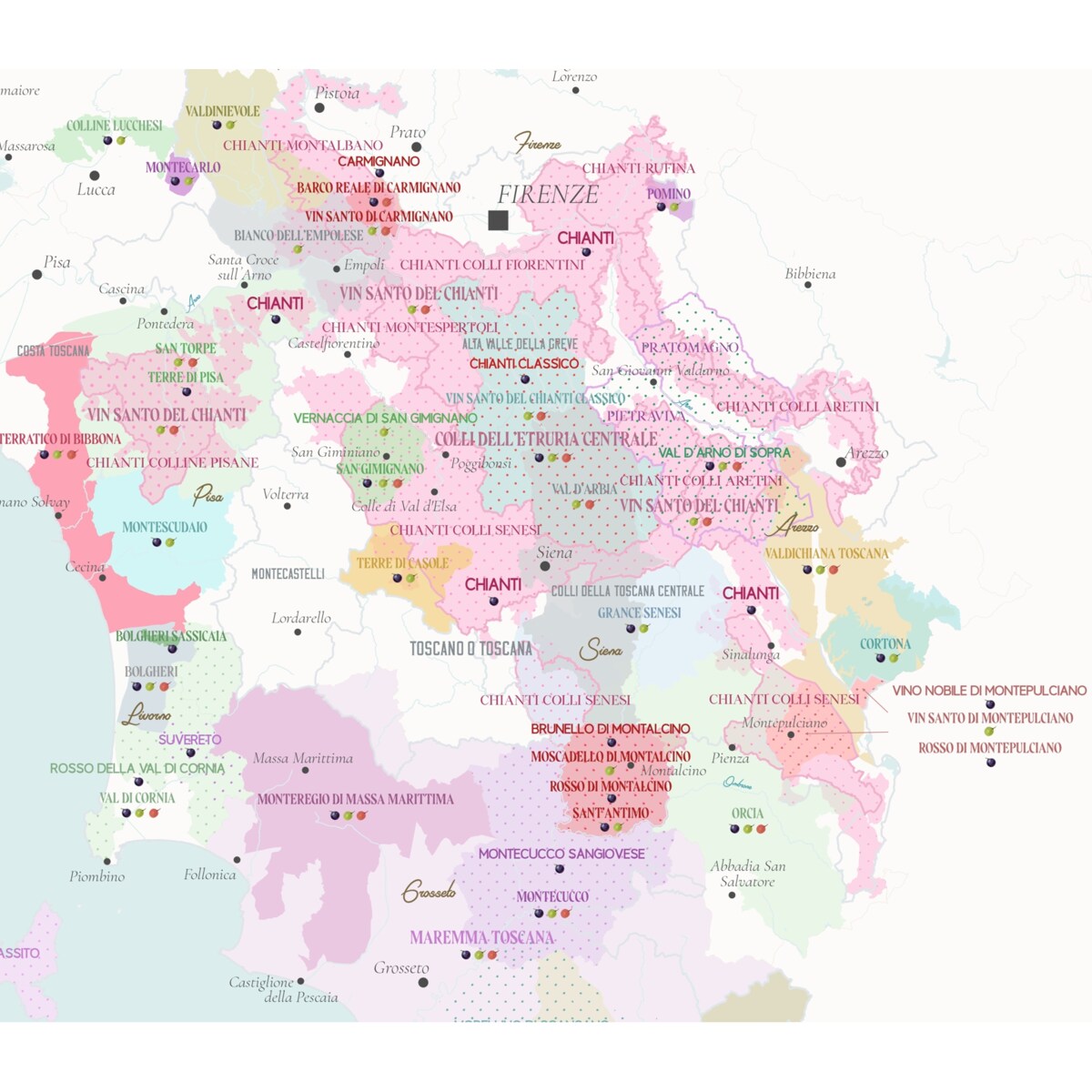plakat TOSKANIA WŁOCHY region winiarski 40x50cm