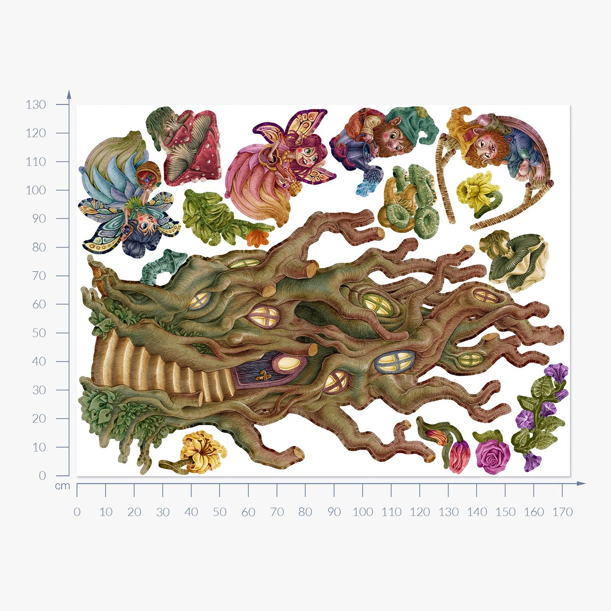 Zestaw naklejek na ścianę, Leśne stworzenia wróżki, 130cm