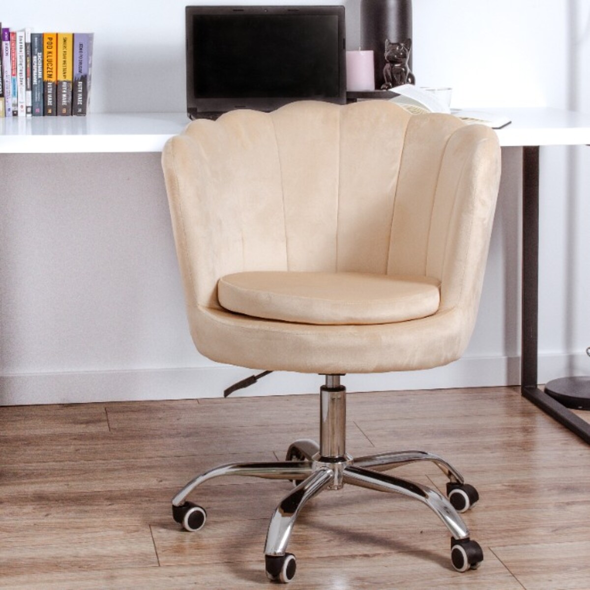 Fotel biurowy krzesło obrotowe muszelka regulowane welurowe