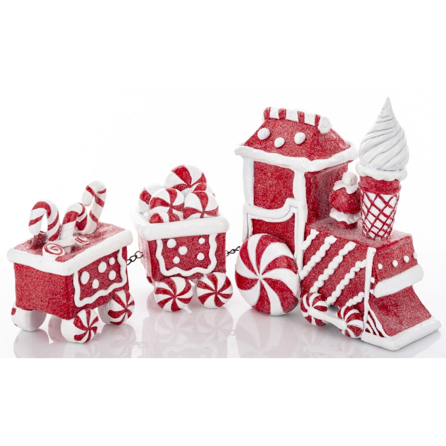 Dekoracja - ciasteczkowy pociąg i Mikołaj 18,5x38x8 cm czerwony