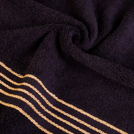 Ręcznik kąpielowy 70x140 cm bawełniany kolor czarny z bordiurą w złote paski 500 g/m2 TIWANO