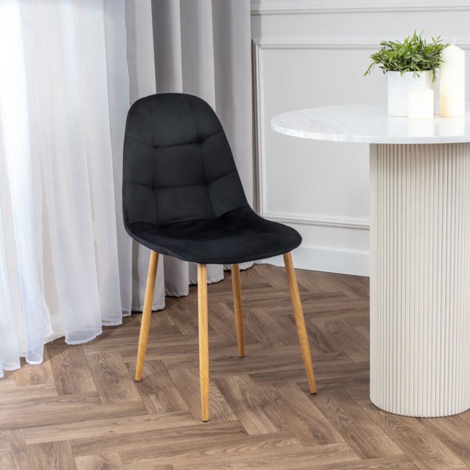 Krzesło tapicerowane czarne welurowe pikowane do salonu jadalni
