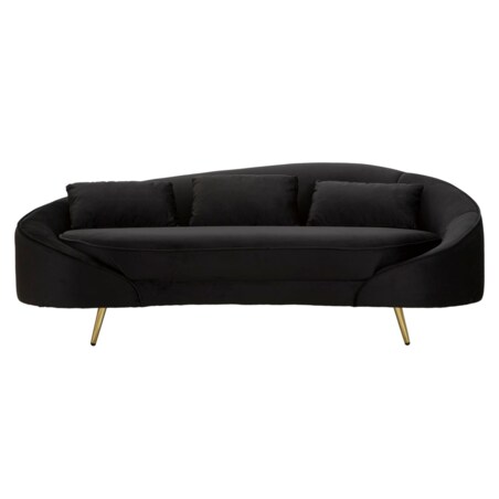 Sofa Oslo, kolor czarny i złoty, poliester, drewno eukaliptusowe i metal, 185 x 84 x 68 cm, do salonu, Mauro Ferretti
