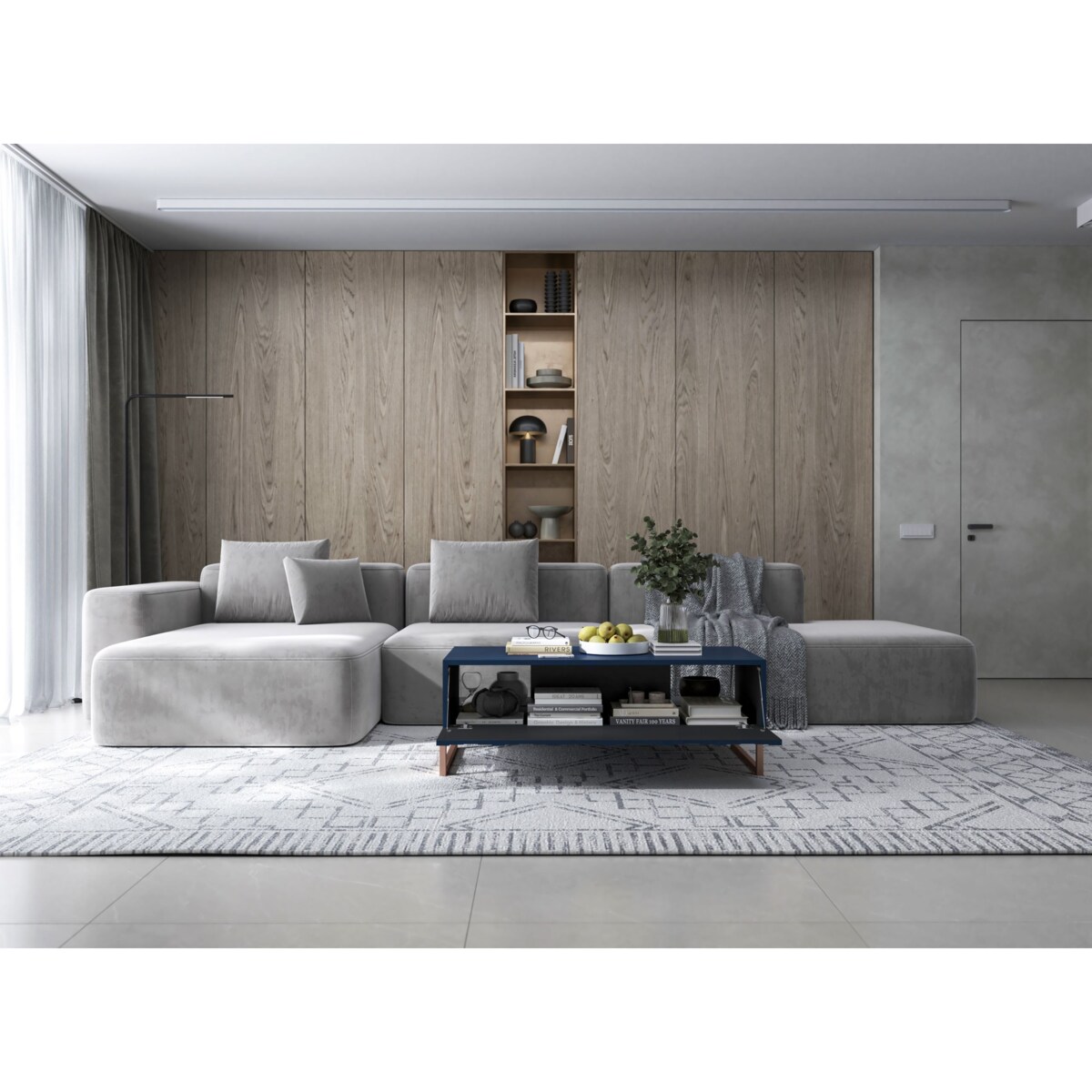 Nowoczesny Stolik kawowy Glamour prostokątny elegancka ława granatowy Mat 110 cm