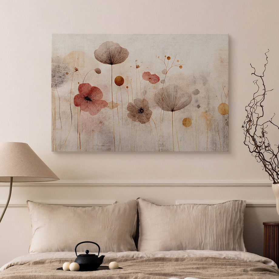 Obraz Canvas Do Salonu Polne Kwiaty Maki Styl Vintage Abstrakcja 70x50cm