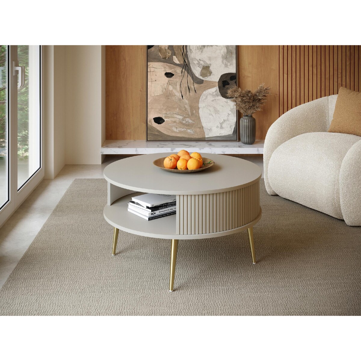 Japandi Stolik Kawowy KASZMIR Złote Nogi 76 cm VERLO GOLD Stolik do Salonu