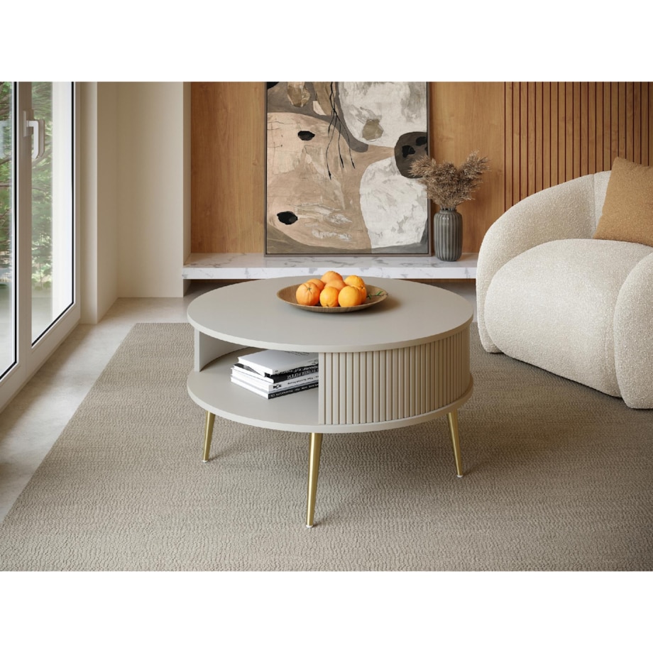 Japandi Stolik Kawowy KASZMIR Złote Nogi 76 cm VERLO GOLD Stolik do Salonu