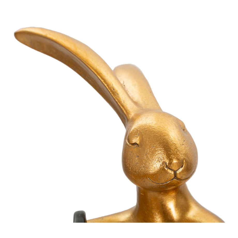 Lampa stołowa Rabbit Stand, kolor złoty i biały, żywica syntetyczna, żelazo i tkanina, 26 x 16 x 47 cm, max. 40 W, motyw: królik, Mauro Ferretti