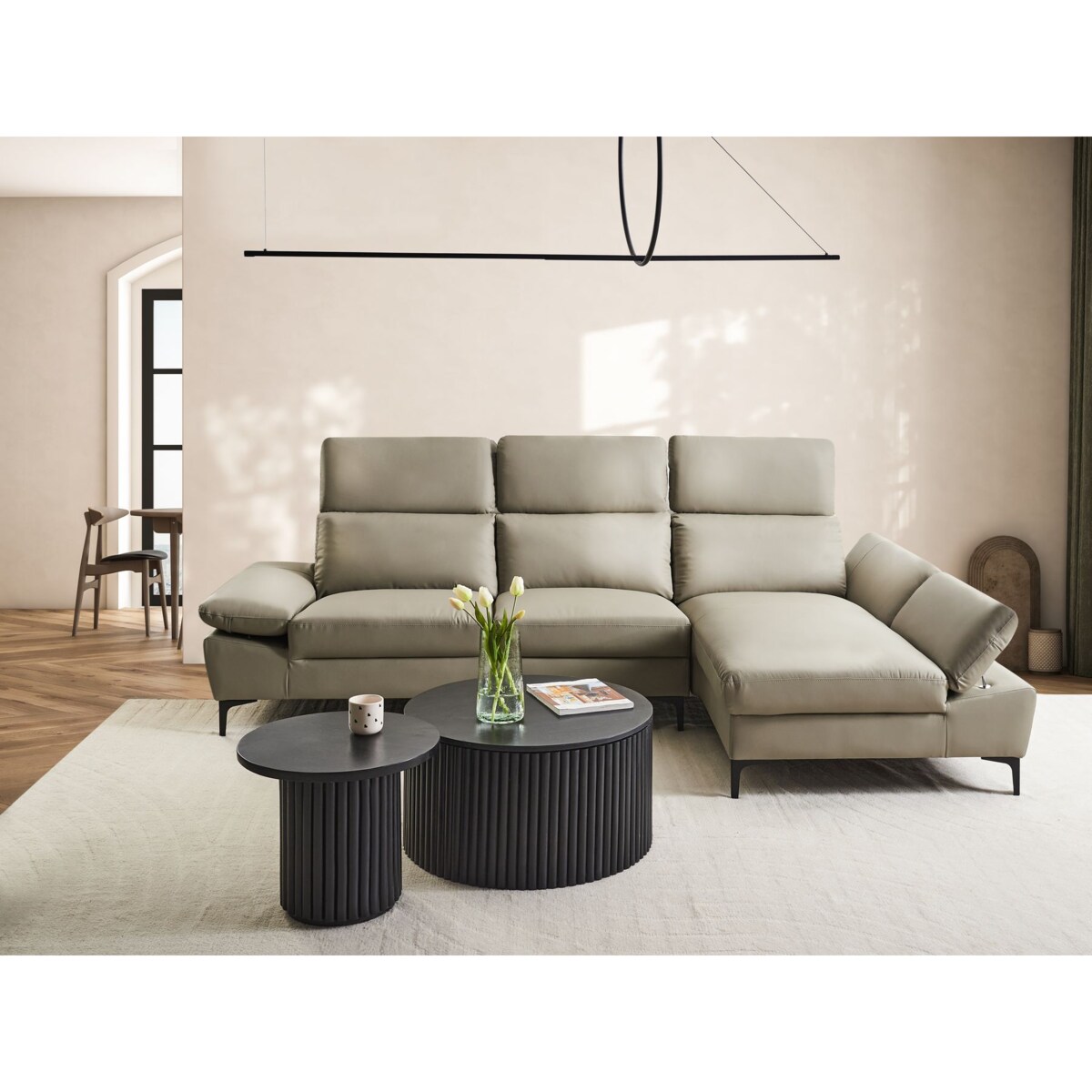 Narożnik FARILA Skóra naturalna Beżowoszary Regulowana dla 4 osób Lewostronny