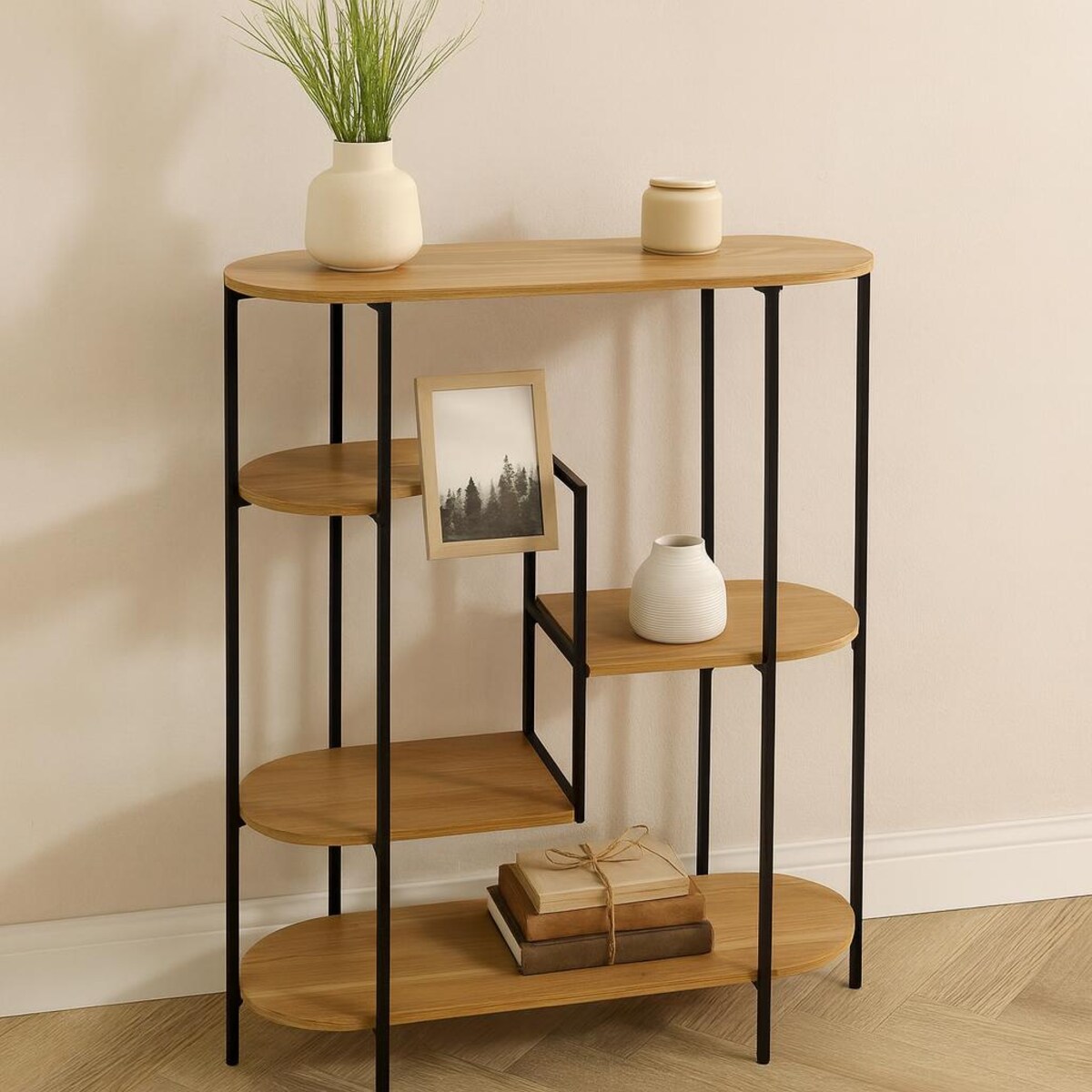 Regał na książki, 5 poziomów, 77 x 30 x 95,5 cm, na metalowym stelażu