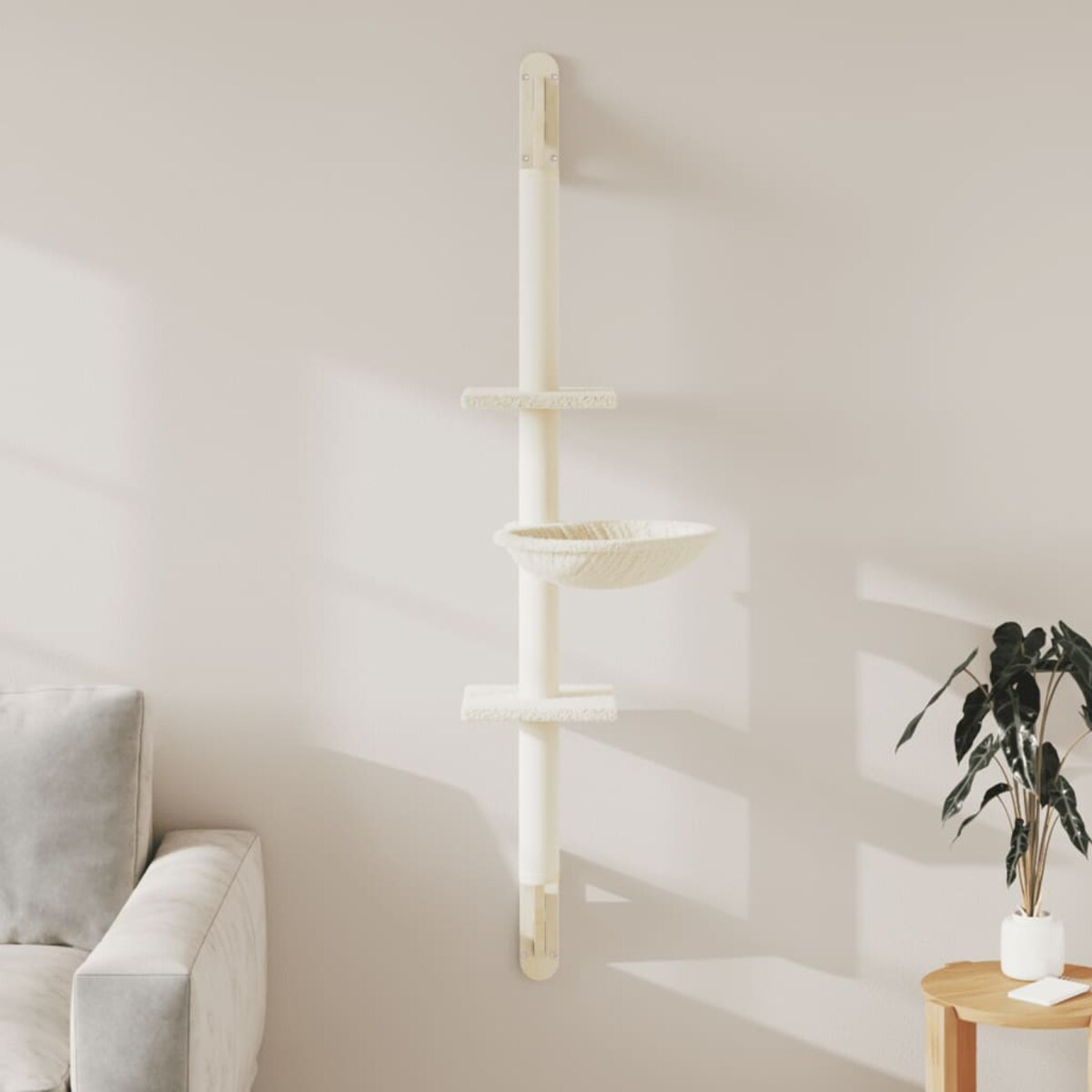 vidaXL Ścienne drzewko dla kota z drapakiem, kremowe, 142,5 cm