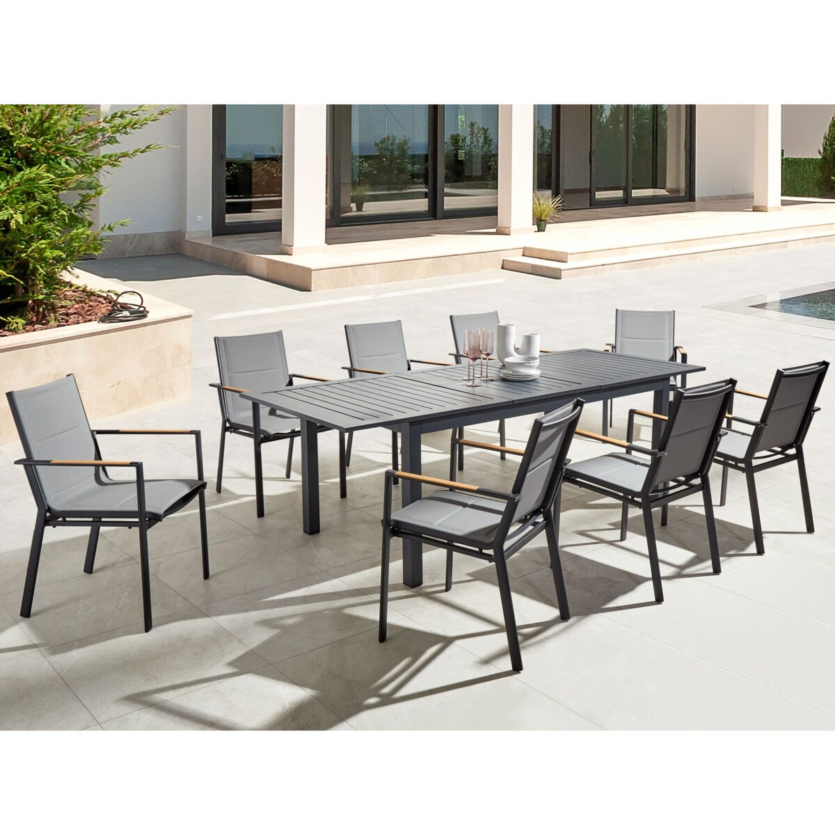 Stół ogrodowy 180/240 x 90 cm Plastik Ciemnoszary SKALOMA