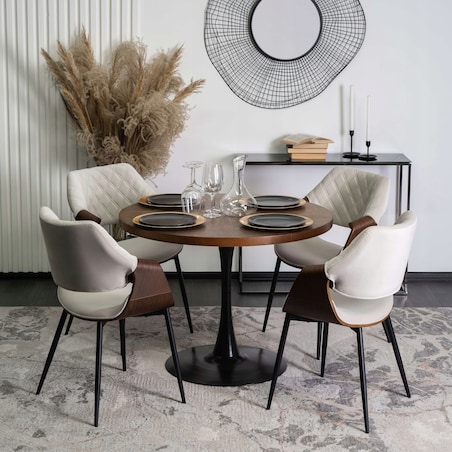 Krzesło Loft Tapicerowane Beż Drewno Gięte Orzech DAKOTA Do Salonu Jadalni