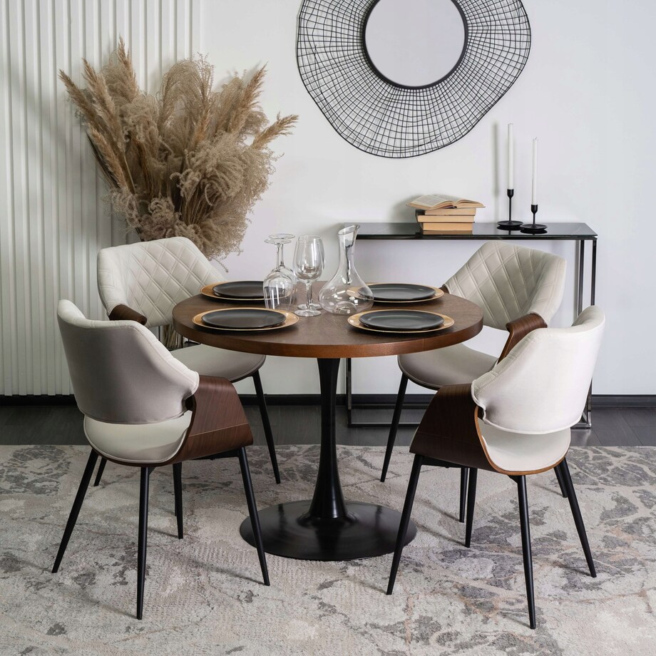 Krzesło Loft Tapicerowane Beż Drewno Gięte Orzech DAKOTA Do Salonu Jadalni