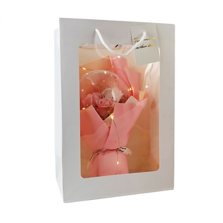 Bukiet zapachowych kwiatów mydlanych w torebce na prezent, kula, świecące LED - BUK14R