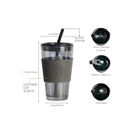 Kubek z kolorowego szkła na Kawę Herbatę ze słomką i zamknięciem 450 ML CUP09BR