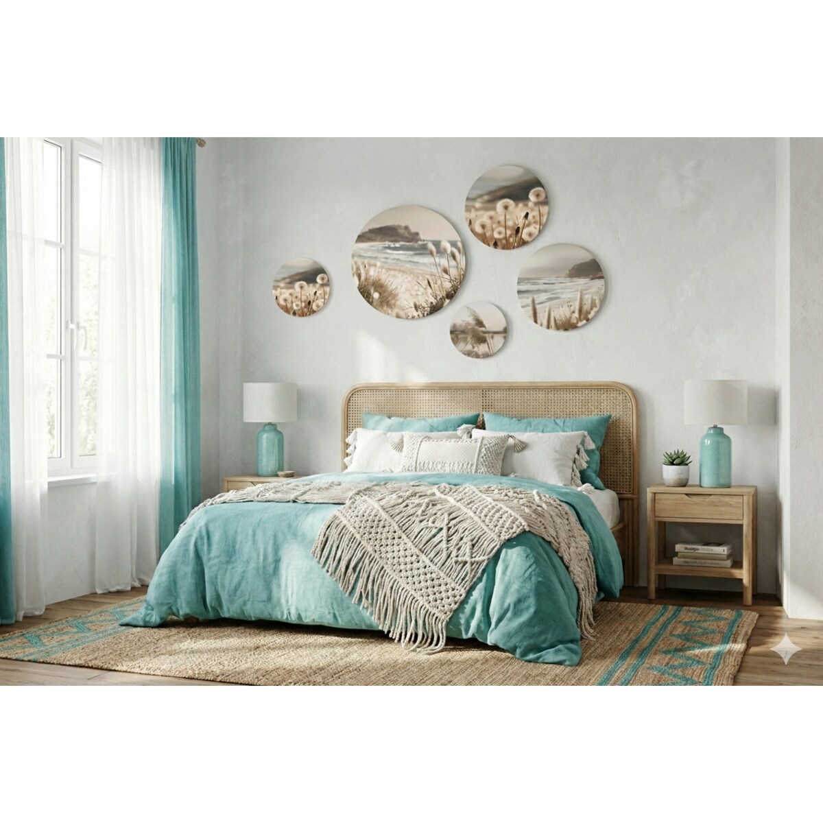 Okrągłe Obrazy na ścianę Beżowy Zestaw do salonu sypialni pokoju Trawy