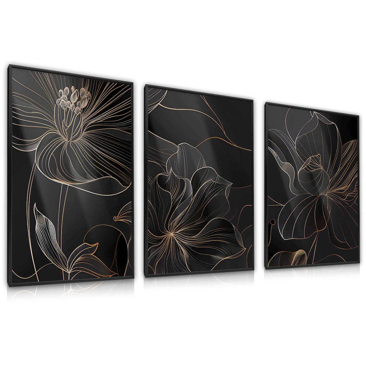 ZESTAW 3X PLAKAT W RAMIE KWIATY STYL LINE-ART STYL GLAMOUR DO SALONU 60x80cm