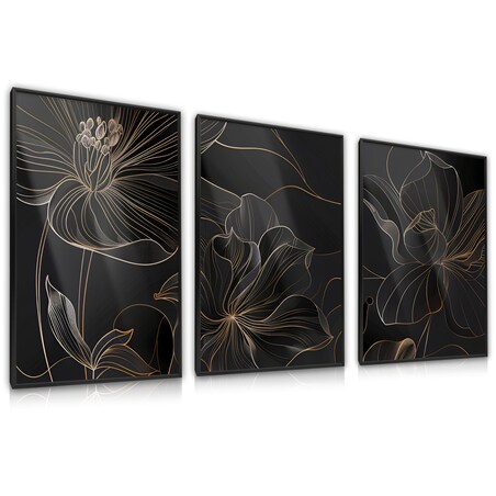 ZESTAW 3X PLAKAT W RAMIE KWIATY STYL LINE-ART STYL GLAMOUR DO SALONU 60x80cm