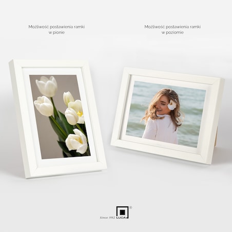 Ramka na zdjęcia 13x18 cm biała rama MDF z plexi do postawienia powieszenia klasyczna ramka