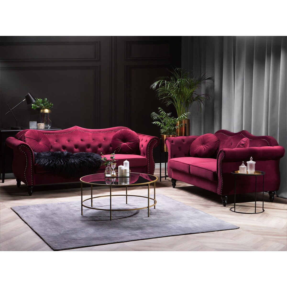 Komplet wypoczynkowy SKIEN Welur Bordowy dla 5 osób