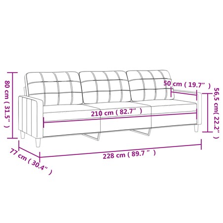 vidaXL Sofa 3-osobowa, jasnoszara, 210 cm, tapicerowana tkaniną