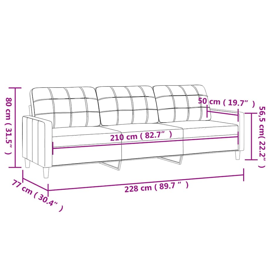 vidaXL Sofa 3-osobowa, jasnoszara, 210 cm, tapicerowana tkaniną