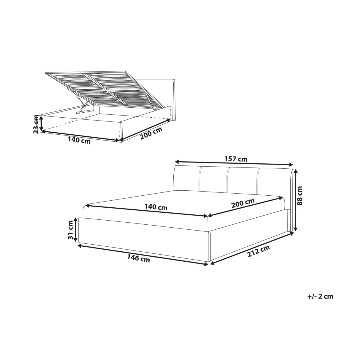Łóżko z pojemnikiem tapicerowane 140 x 200 cm szary ORBEY