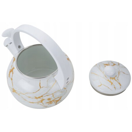 Czajnik Emaliowany Retro 2.2L Z Gwizdkiem Biały Stal Węglowa Indukcja Gaz