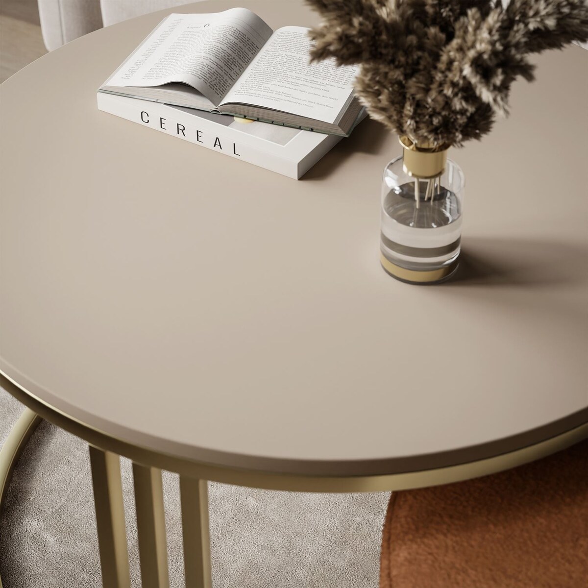 Stolik kawowy z pufą LORI MAT złoto szczotkowane, kaszmir mat / Perfect Harmony 52
