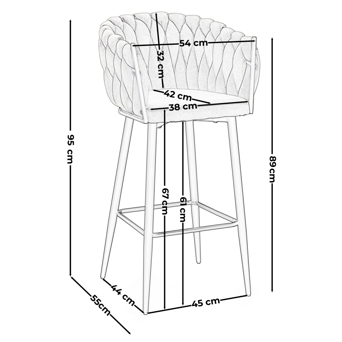 Hoker tapicerowany welurowy pleciony do salonu jadalni barowy glamour LATINA