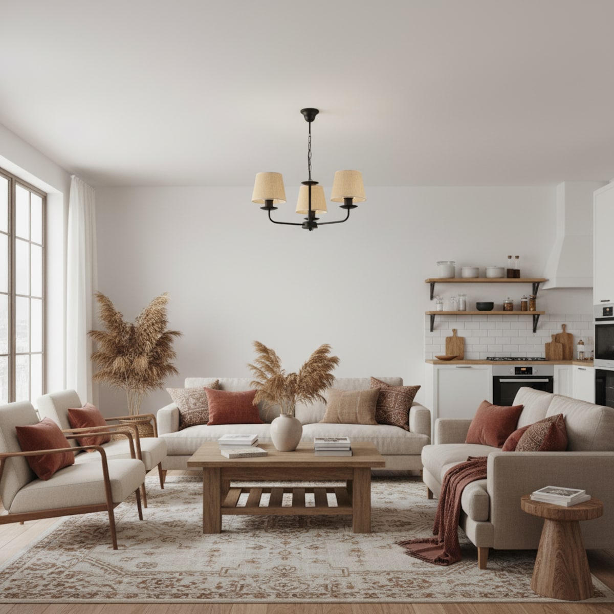 lampa wisząca boho 3 punktowa czarna edylit abażury z juty