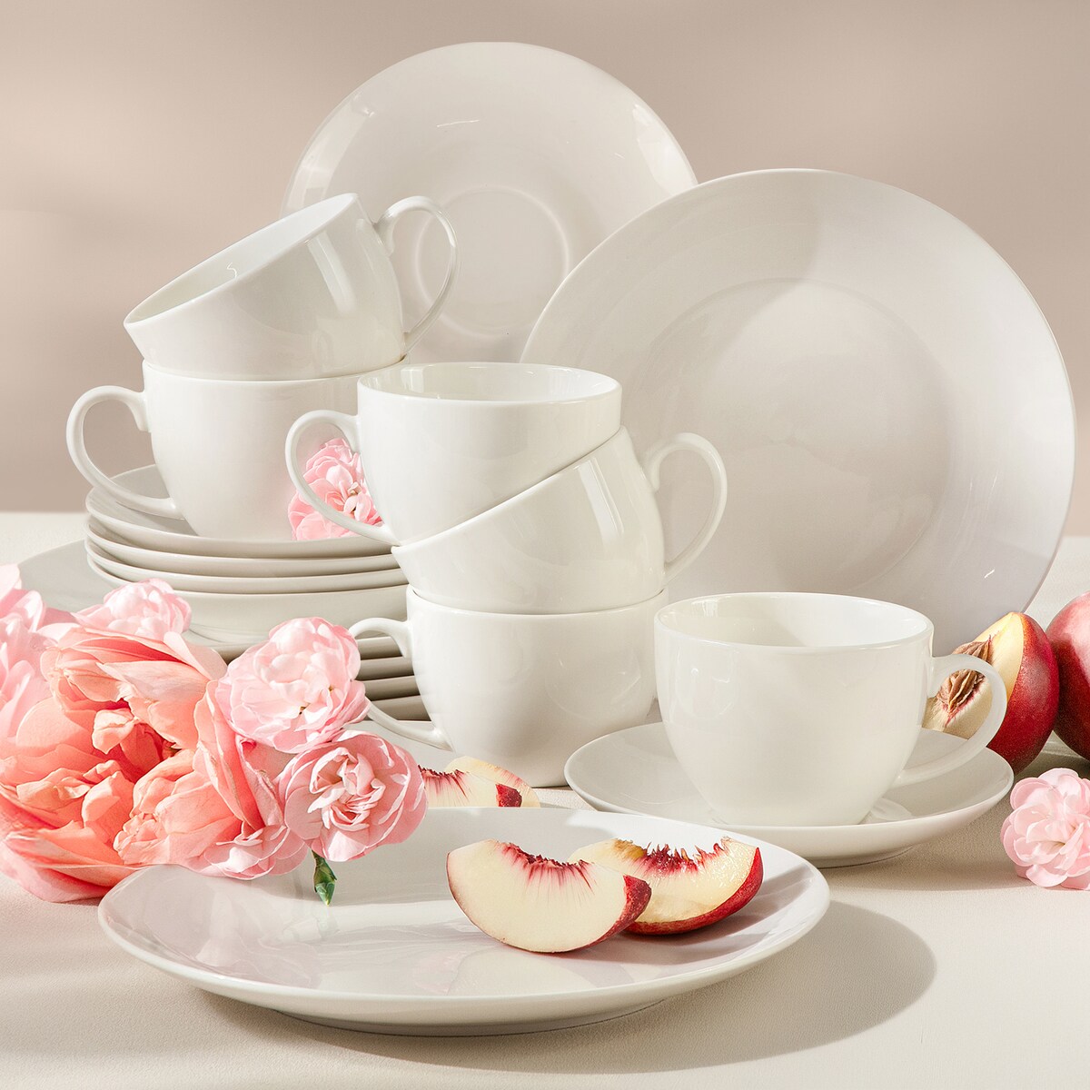 KONSIMO AD BELLA, Zestaw kawowy 6 os. (18 el.), kolor ecru