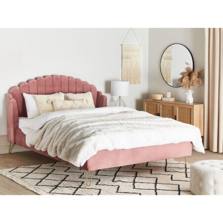 Łóżko welurowe 180 x 200 cm różowe AMBILLOU