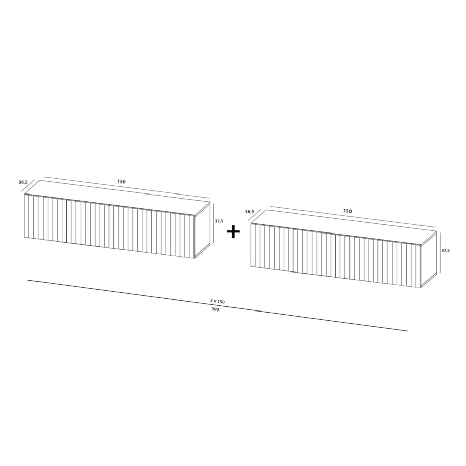 Wisząca Szafka RTV Glamour Nowoczesna Komoda RTV Czarny MAT 300 cm