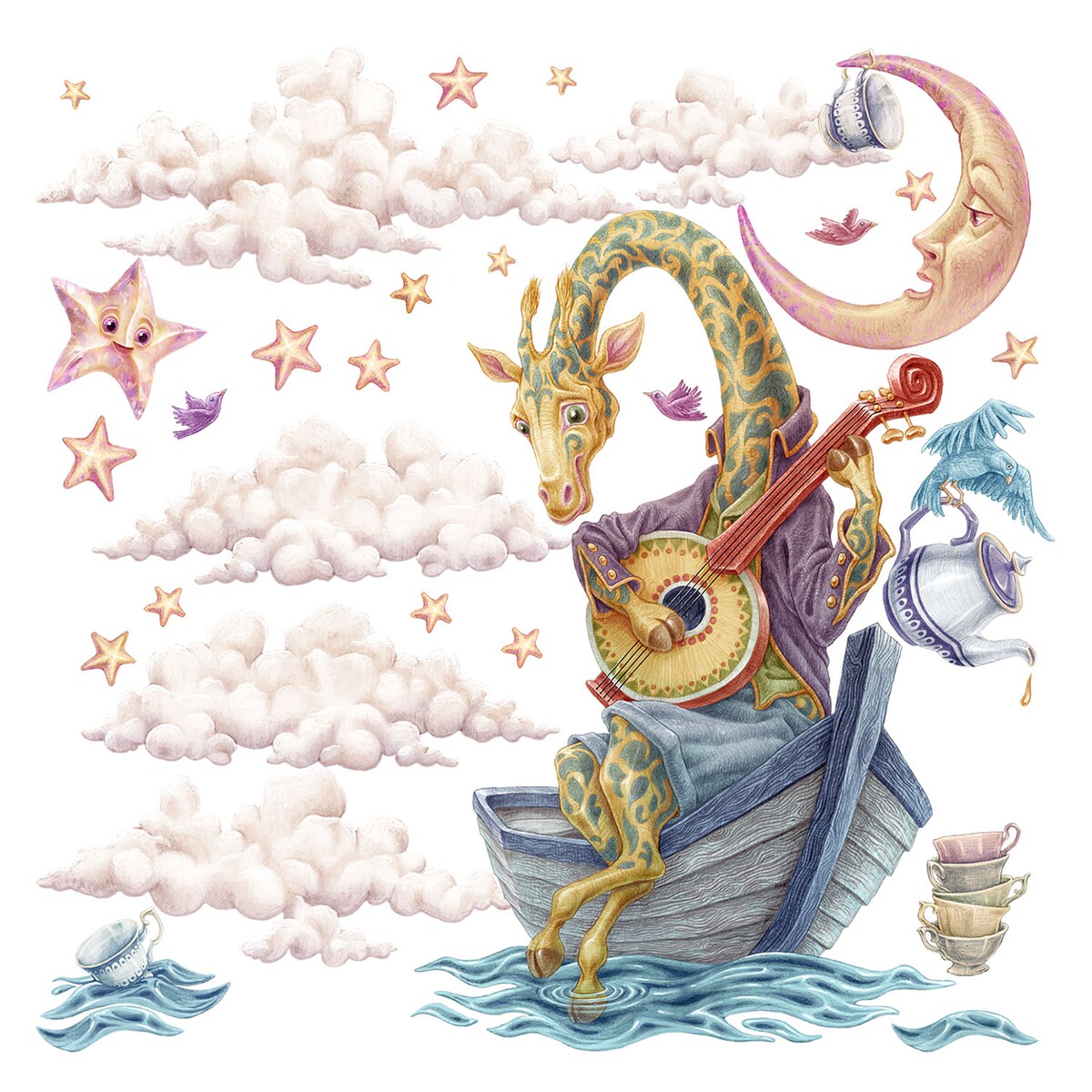 Zestaw naklejek na ścianę, Pastelowe zwierzęta z bajki - żyrafa, 60cm