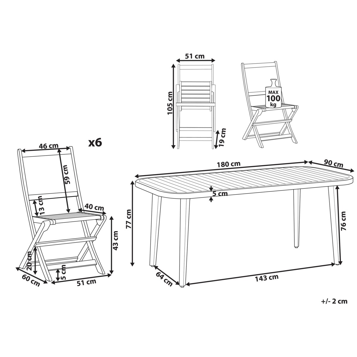 Zestaw ogrodowy dla 6 osób PARAGGI Certyfikowane drewno akacjowe Naturalny