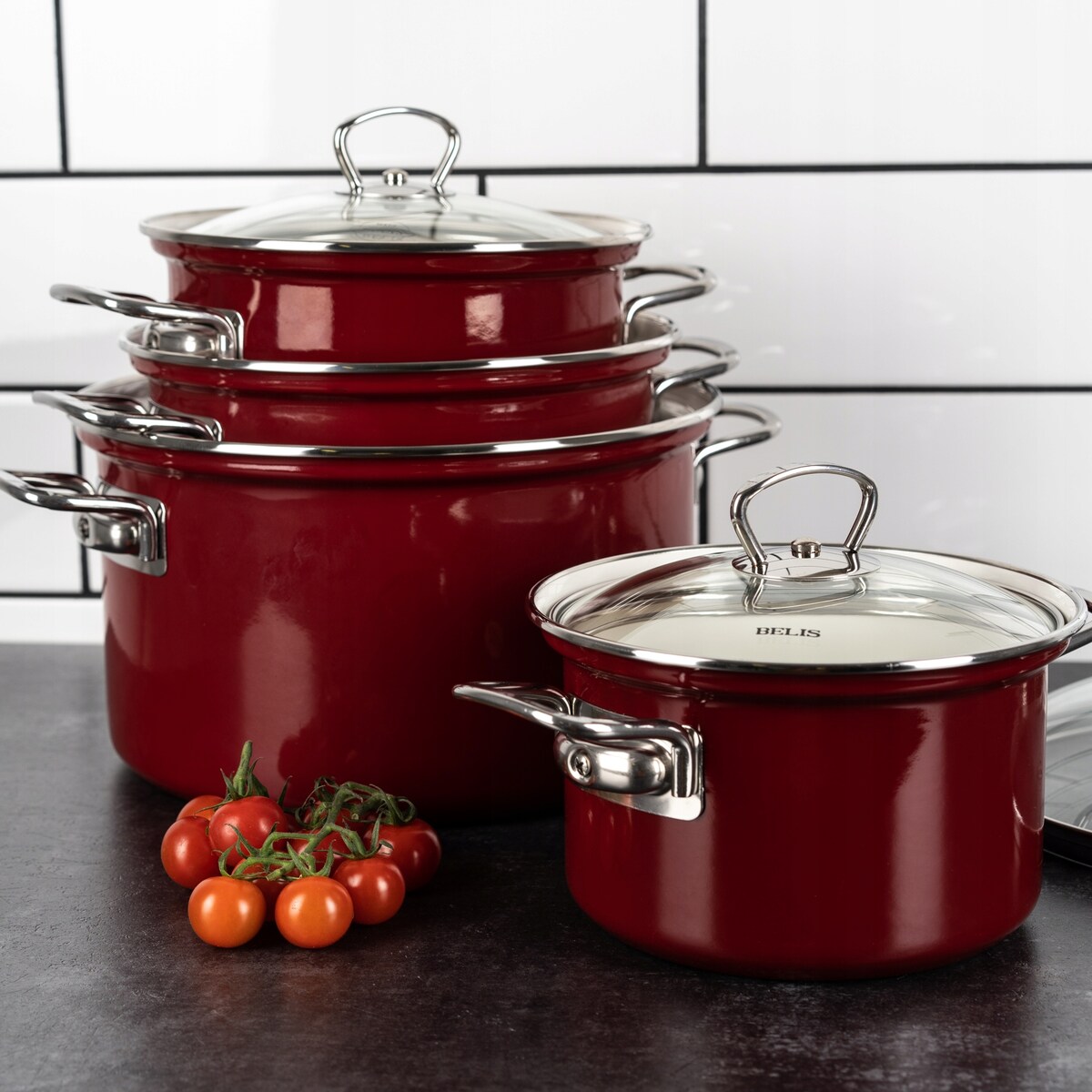 Garnek tradycyjny emaliowany czerwony Belis 20 cm do gotowania CZESKI 3,6L