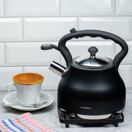 Czajnik stalowy z gwizdkiem 2.7L grube dno czarny KLAUSBERG