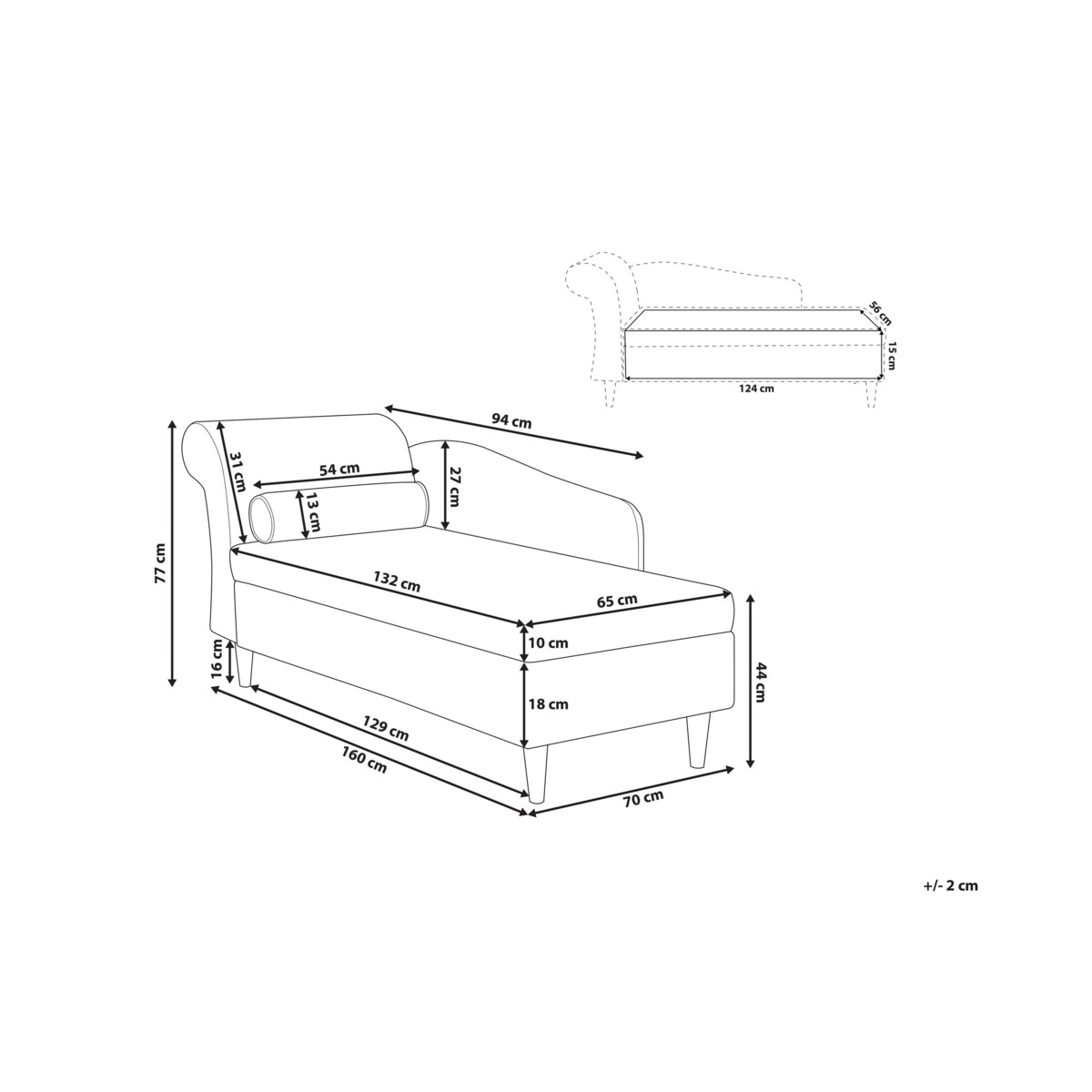 Szezlong lewostronny LUIRO Welur Beżowy ze schowkiem
