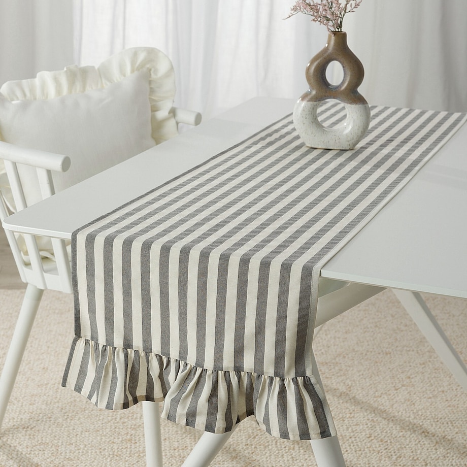 Bieżnik z falbaną 40x160 cm 40x160 szaro-białe pasy (1,5cm)