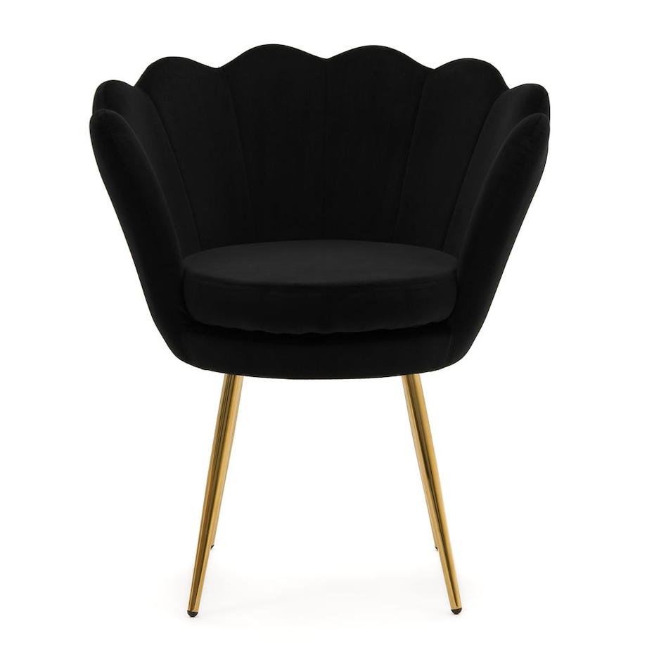 Czarne krzesło welurowe muszla na złotych nogach do toaletki jadalni salonu
