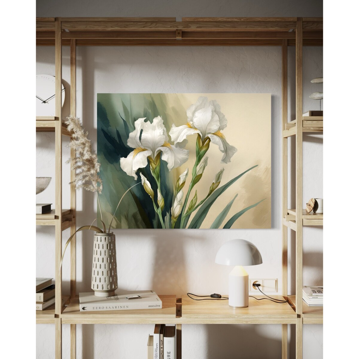 Stylowy obraz na płótnie do salonu sypialni jadalni Irysy Białe Kwiaty Akwarela 100x70