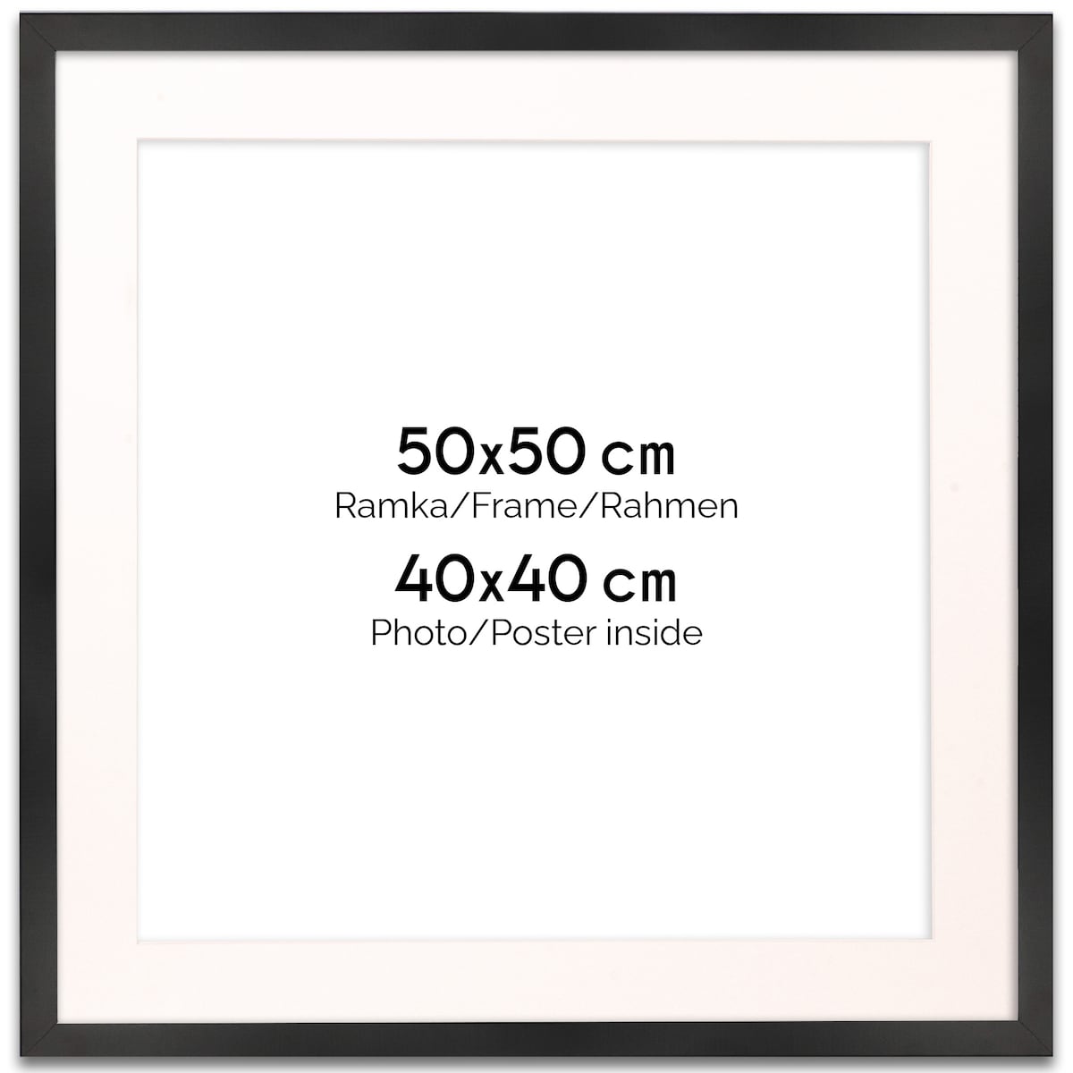 Ramka na zdjęcia 50x50 cm z passe partout czarna ramka z okienkiem passe partout na zdjęcie 40x40 cm kwadratowa ramka FRAMAI®