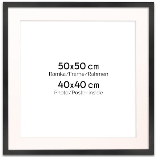 Ramka na zdjęcia 50x50 cm z passe partout czarna ramka z okienkiem passe partout na zdjęcie 40x40 cm kwadratowa ramka FRAMAI®