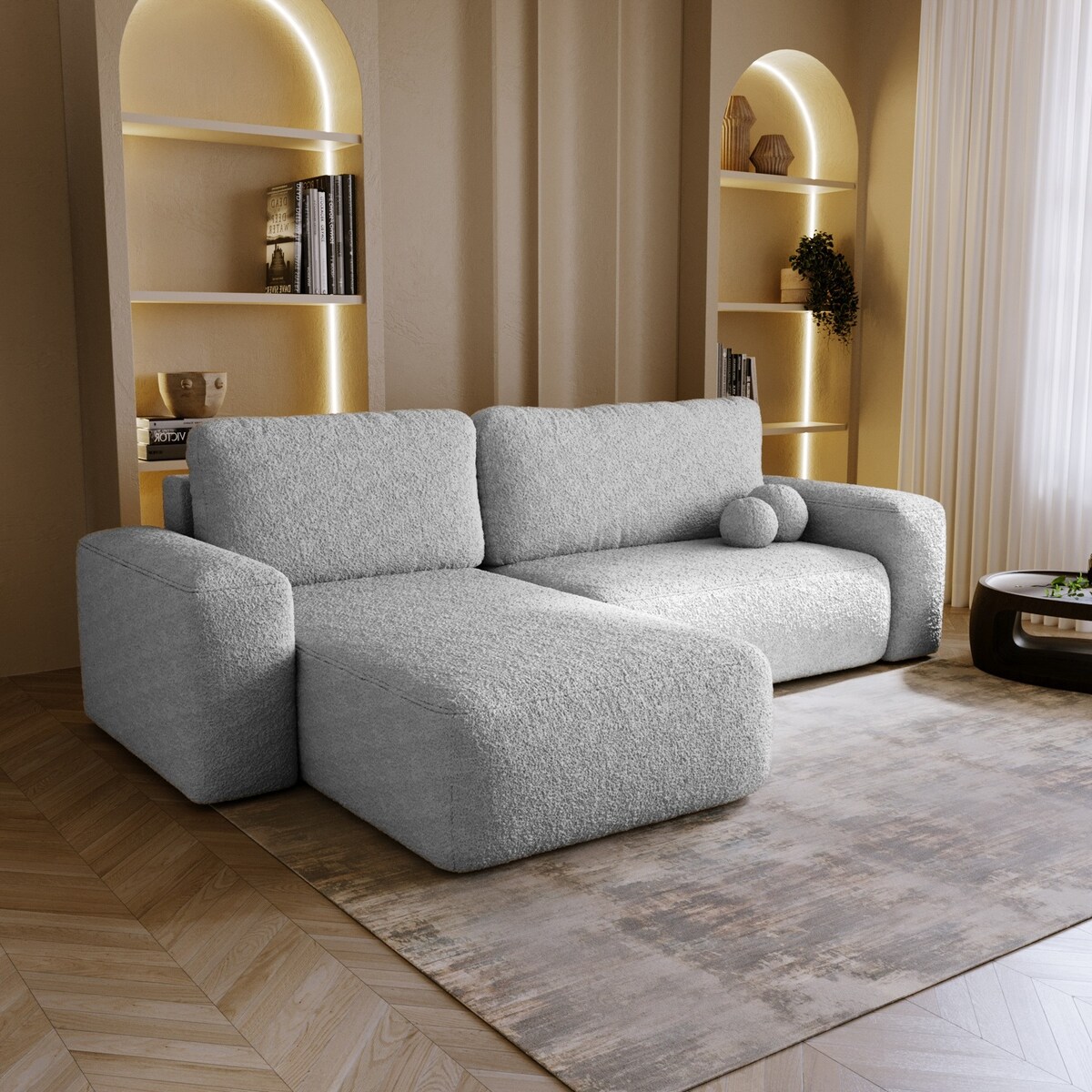 Narożnik Lewy ILO z funkcją spania i pojemnikiem na pościel, jasno-szary