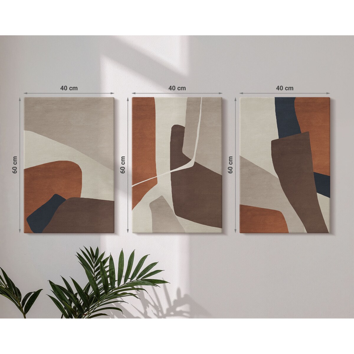 Zestaw 3 dużych obrazów na płótnie - Abstrakcyjne struktury nowoczesne boho - brązowy