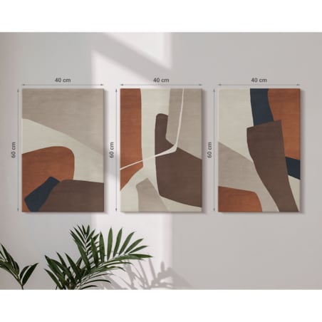 Zestaw 3 dużych obrazów na płótnie - Abstrakcyjne struktury nowoczesne boho - brązowy