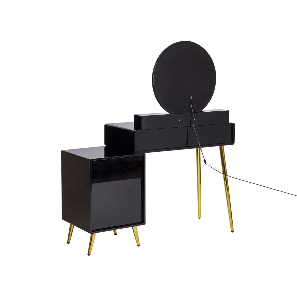 Toaletka 6 szuflad lustro LED ze stołkiem czarno-złota YVES